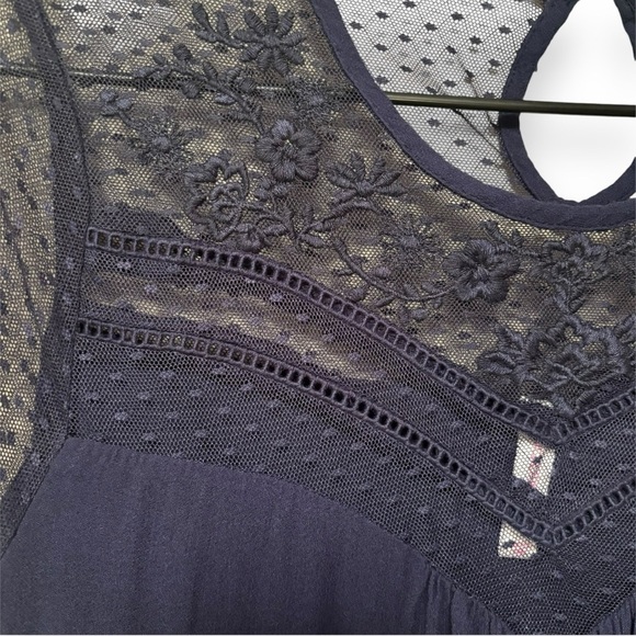 Xhilaration Flowy Lightweight Navy Lace Detail Keyhole Back Cutout Mini Dress - Picture 7 of 16